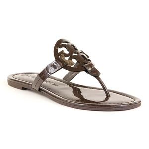 Tory Burch Miller Logo Patent Leather Sandals 9.5 Coconut